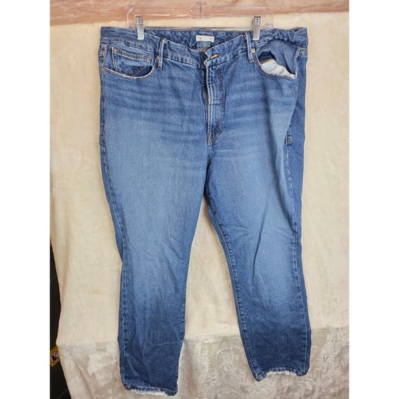 Good American Denim - Good American Womens High Rise Straight Leg Blue Jeans Raw Hem Size 18 GCB235T